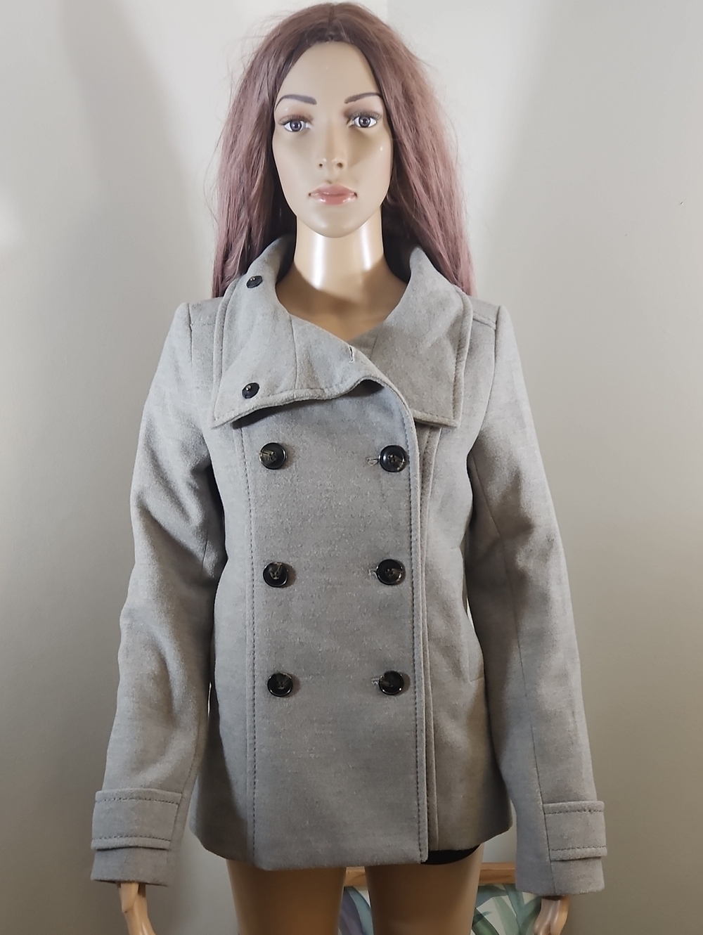 H&M Light Gray Double-Breasted Peacoat Jacket Winter Coat